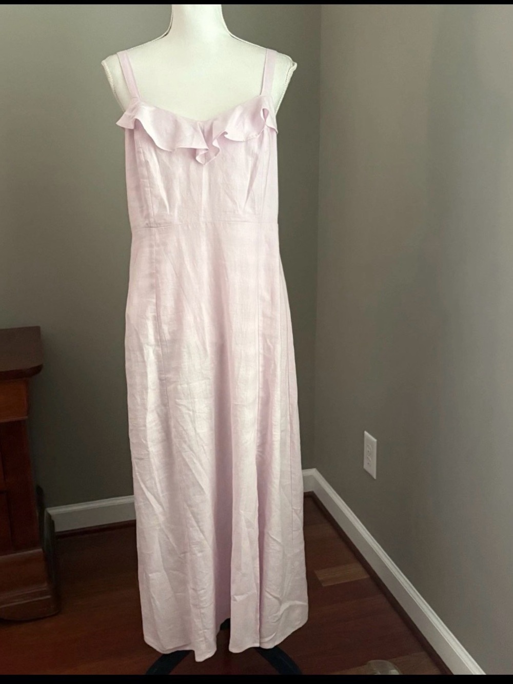 Old Navy  Ruffle Linen Blend Maxi Dress Pink Sleeveless Cottagecore Resort Sz L